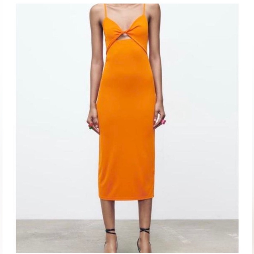 ZARA cut out twist front midi dress